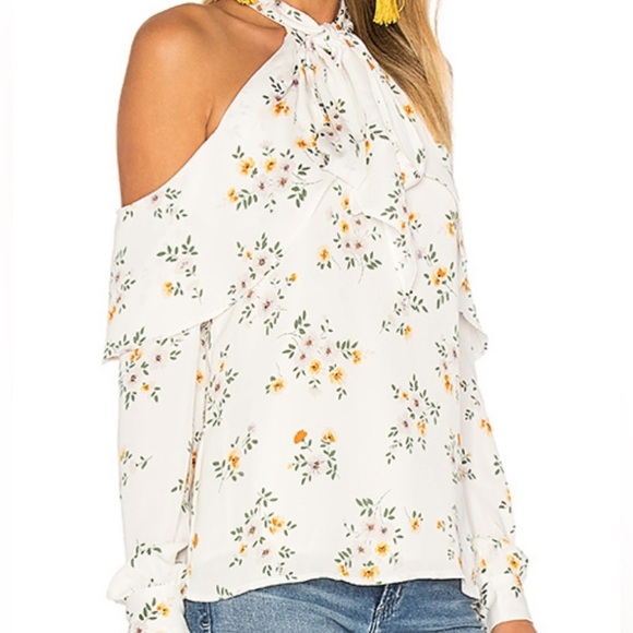 L'Academie Floral Open ShoulderTie Blouse Size S EUC - Picture 3 of 6